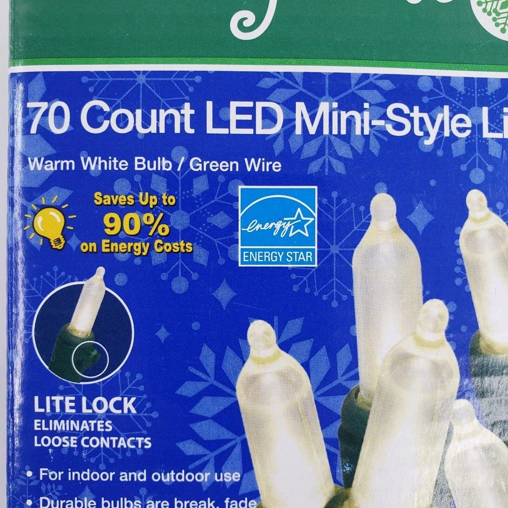 2 Merry Brite 70 Ct LED Mini Warm White Lights Christmas Green Wire Patio Decor